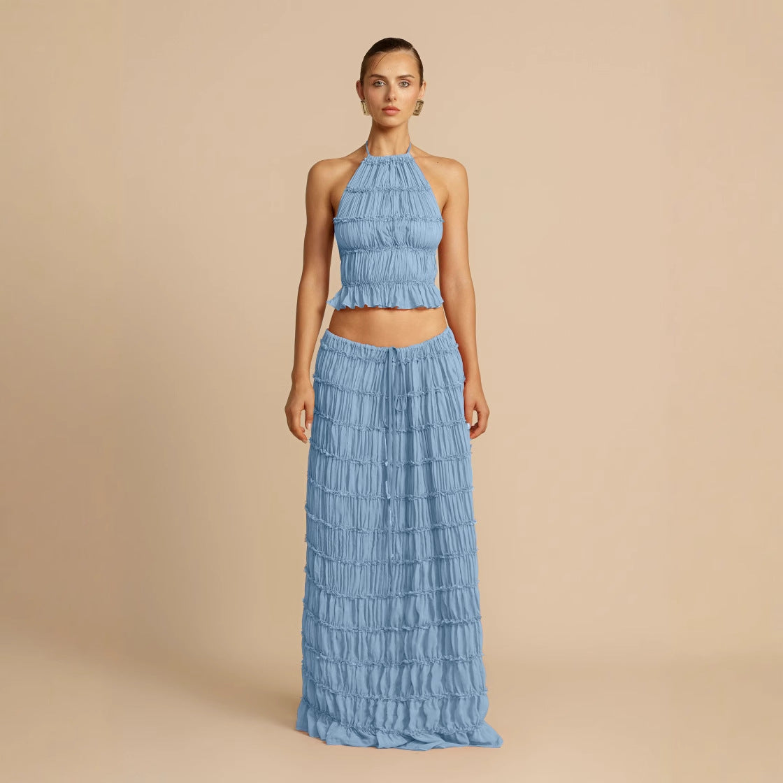 Damen Maxikleid Gerafftes Oberteil Eleganter Taillenauschnitt