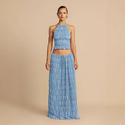 Damen Maxikleid Gerafftes Oberteil Eleganter Taillenauschnitt