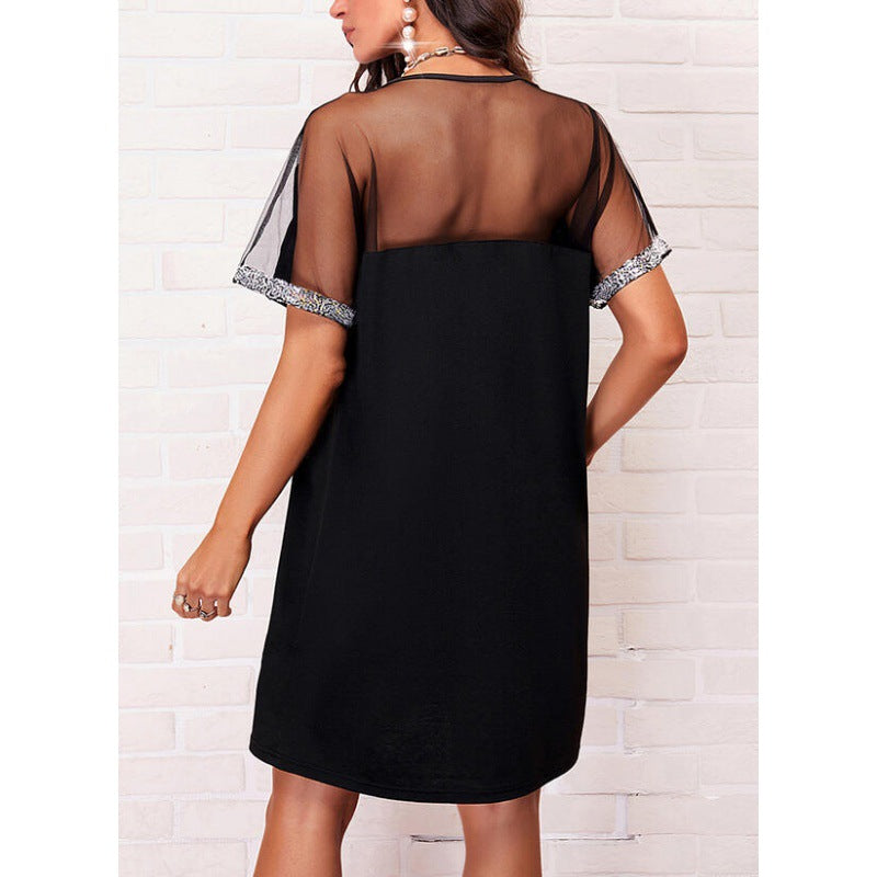 Damen Kleid mit transparenten Ärmeln Glitzerdetails Eveloria