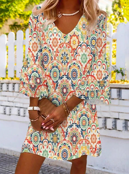 Damen Boho-Kleid Weites Rüschenkleid Eveloria