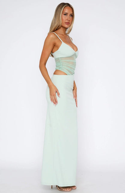 Damen Maxikleid Transparenter Oberteil Figurbetont Eveloria