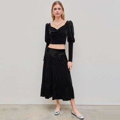 Damen Rüschenshirt Set mit Maxi-Rock Elegant