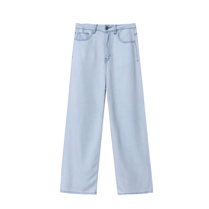 Damen Highwaist Jeans Weite Bein Lässiger Schnitt Eveloria