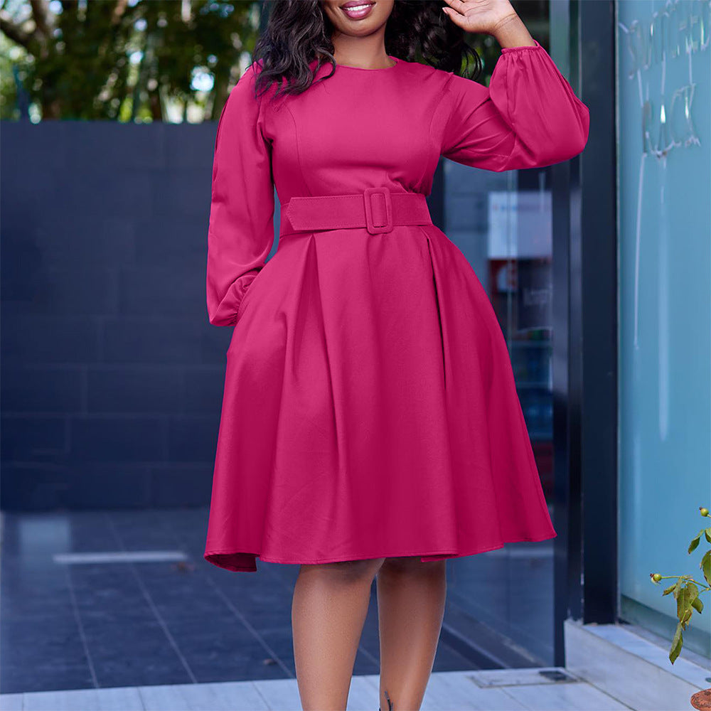 Damen Midi-Kleid mit Ärmeln und Taillengürtel Eveloria - Eveloria