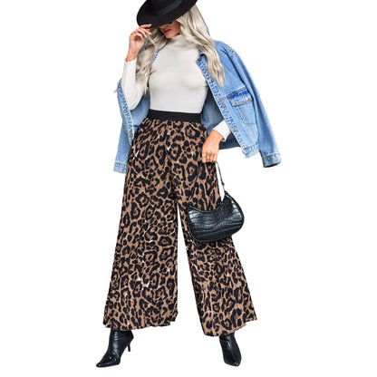 Damen Palazzo-Hose Elastischer Bund Animalmuster