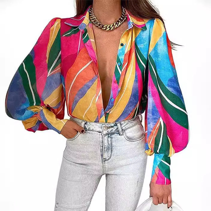 Damen Bluse Leopardenmuster Lässiger Schnitt