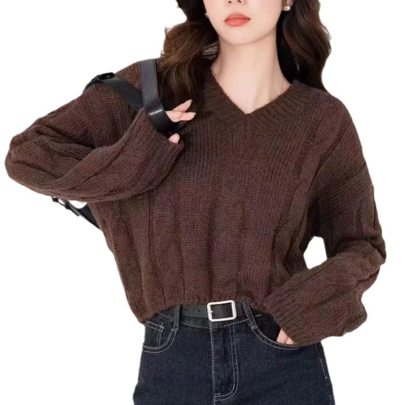 Damen Grobstrickpullover V-Ausschnitt Lässig Eveloria