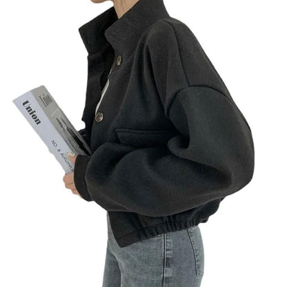 Damen Cropped Bomberjacke Voluminöse Ärmel Praktische Taschen