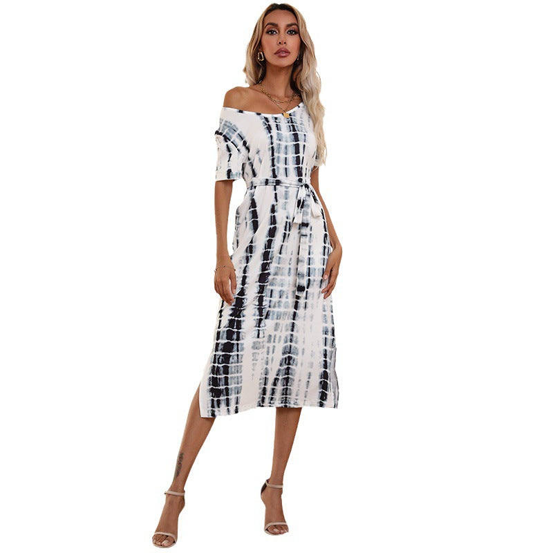 Damen Midikleid Wickeldesign Taillengürtel Eveloria