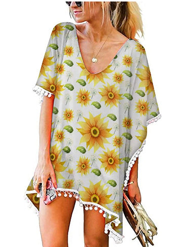 Damen Strandtunika Florales Design Poncho-Art - Eveloria