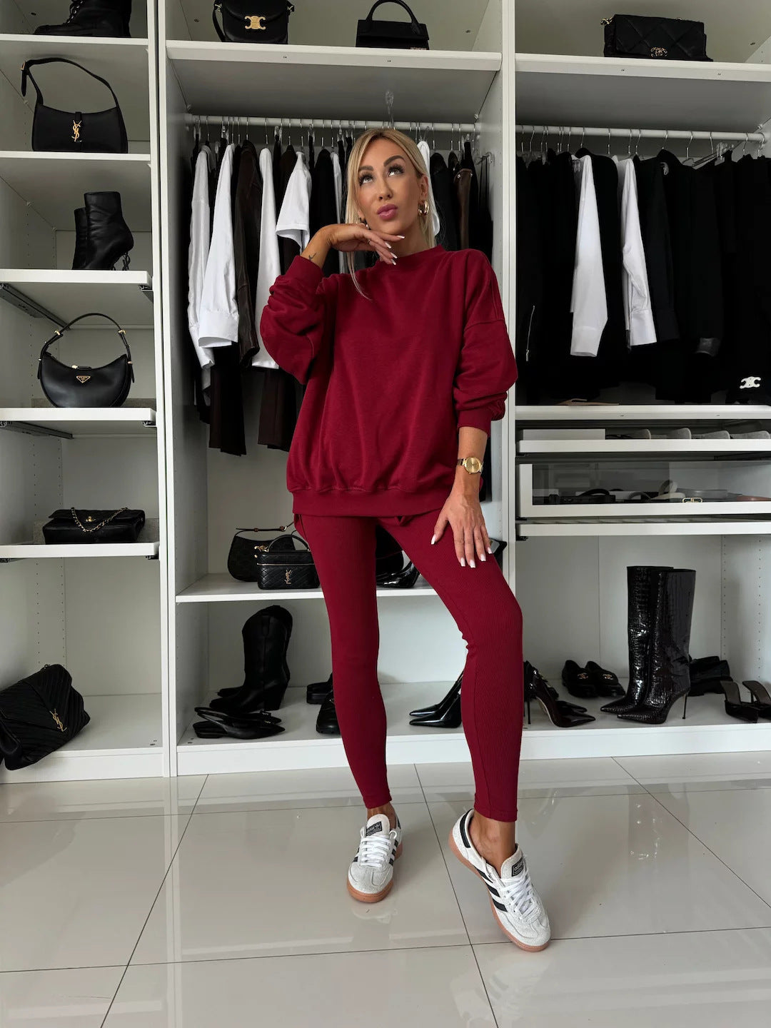 Damen Sweatshirt und Leggings Lässig Grau Eveloria