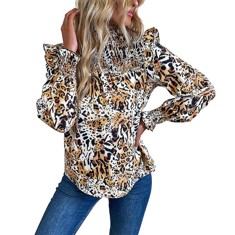 Damen Bluse Puffärmel Elastisch Rüschenkragen