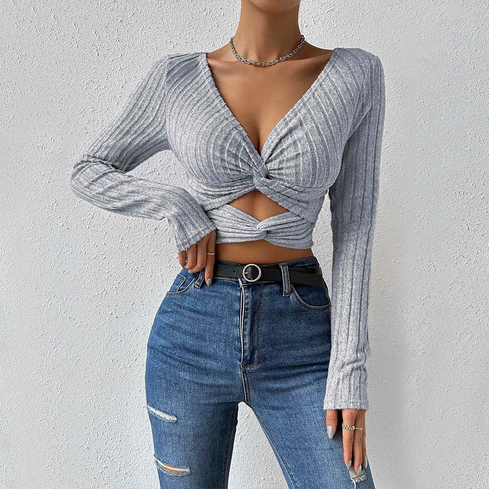 Damen Oberteil Cropped Twist-Design Länge Mit Ärmeln Eveloria