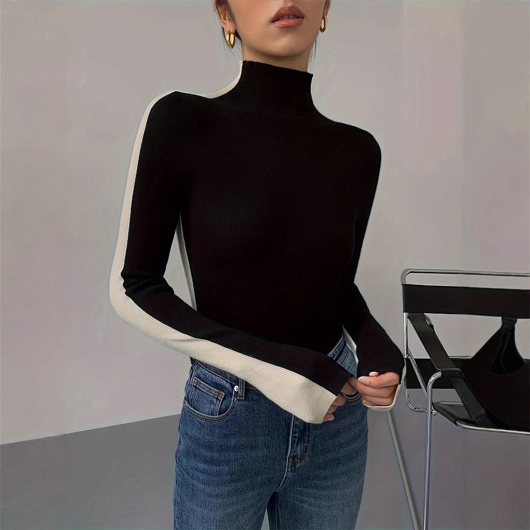 Damen Rollkragenpullover Kontrastärmel Eveloria - Eveloria