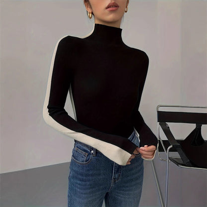 Damen Rollkragenpullover Kontrastärmel Eveloria - Eveloria