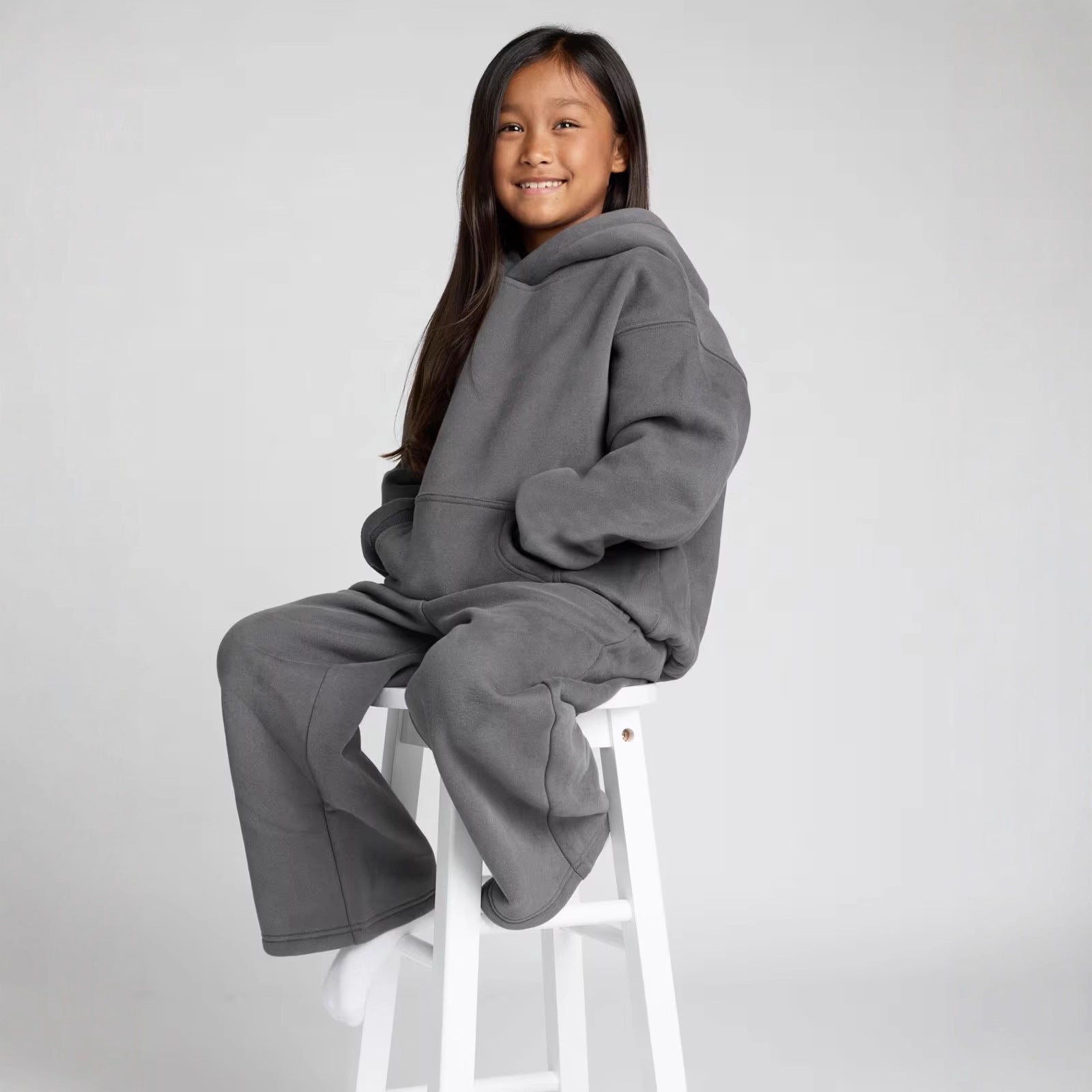 Damen Oversized Fleece Kapuzenanzug Weich Grau Eveloria - Eveloria