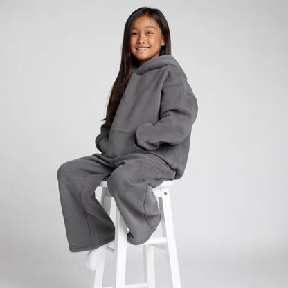 Damen Oversized Fleece Kapuzenanzug Weich Grau Eveloria - Eveloria