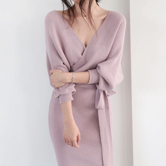 Damen Wickelkleid Weiches Strick Eveloria - Eveloria
