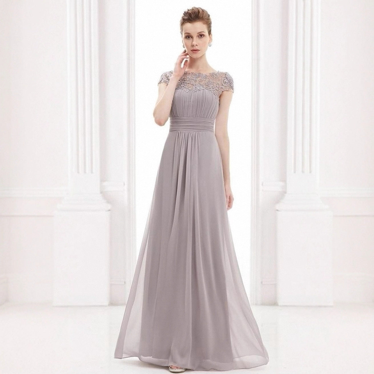 Damen Abendkleid Feine Spitze Fließender Rock Eveloria