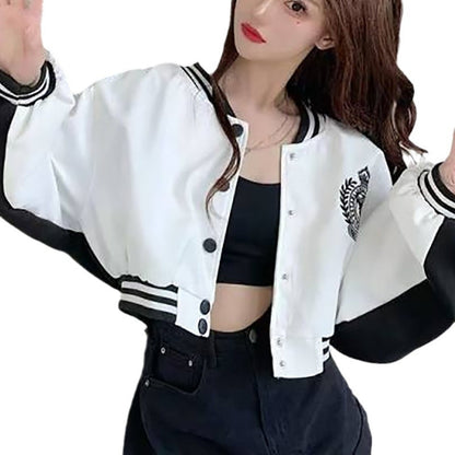 Damen Collegejacke Lässig Gesticktes Logo Kontrastärmel