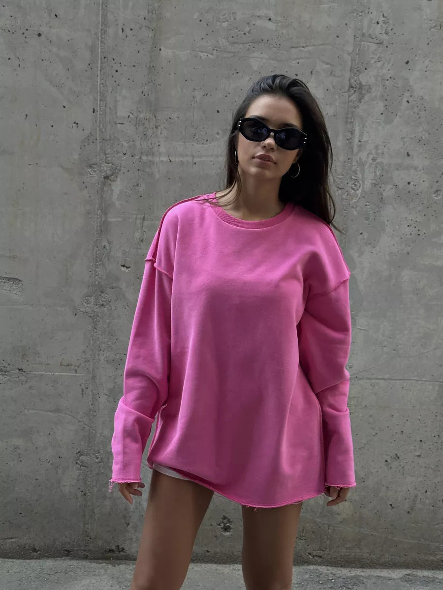 Damen Oversize-Pullover Lässig Französer Saum Beige