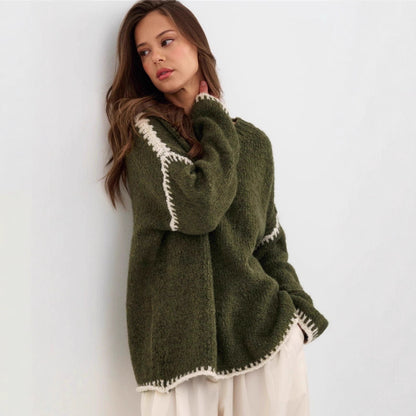 Damen Strickpullover Lässig Farbakzent Saum Eveloria - Eveloria