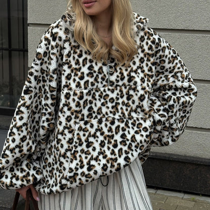 Damen Plüsch-Hoodie Leopardenmuster Eveloria