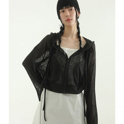 Damen Cropped Kapuzenjacke Reißverschluss