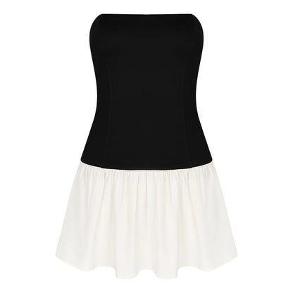 Damen Bandeau-Kleid Rüschensaum Eveloria