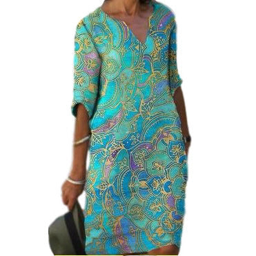Damen Boho Strandkleid V-Ausschnitt Lässig Eveloria