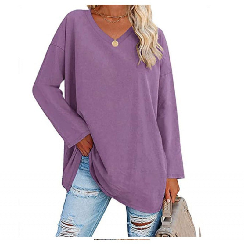 Damen Sweatshirt V-Ausschnitt Langärmlig Asymmetrisch Grau Eveloria