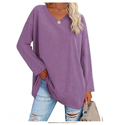 Damen Sweatshirt V-Ausschnitt Langärmlig Asymmetrisch Grau Eveloria
