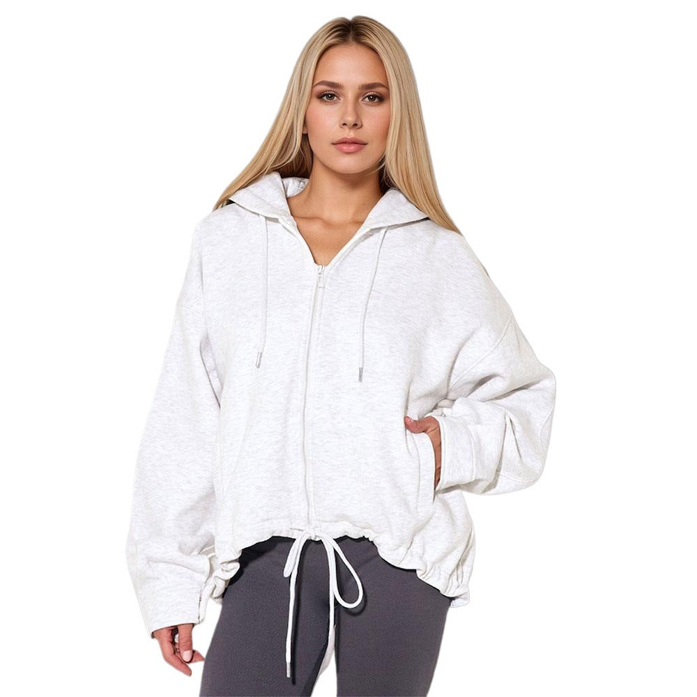Damen Oversized Kapuzenpullover Kordelzug Taschen Beige