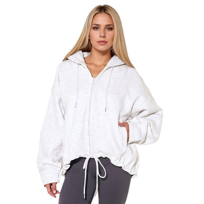 Damen Oversized Kapuzenpullover Kordelzug Taschen Beige