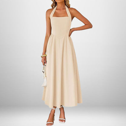 Damen Maxikleid Schulterfrei Halterneck Fließend