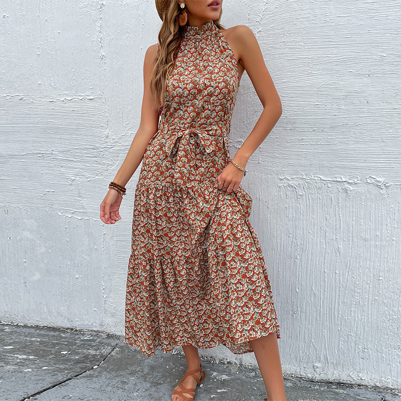 Damen Maxikleid Florale Rüschen Taillengürtel Eveloria