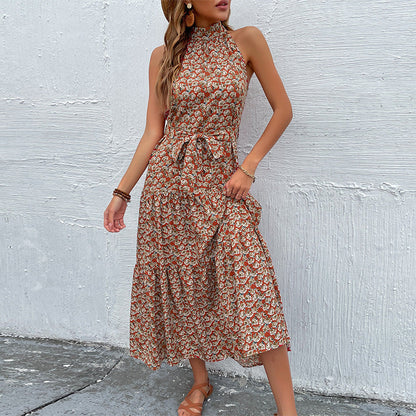 Damen Maxikleid Florale Rüschen Taillengürtel Eveloria