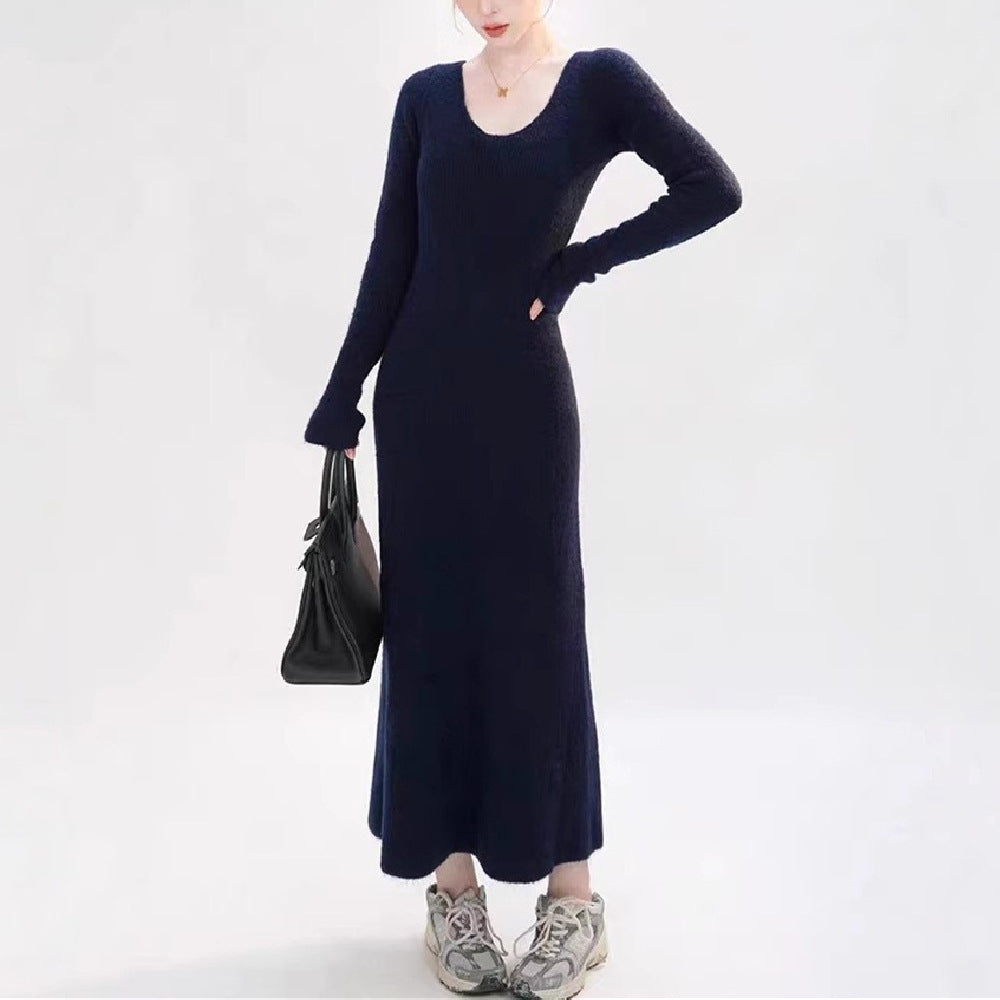 Damen Strickkleid V-Ausschnitt Figurbetont Eveloria