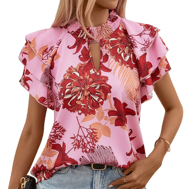 Damen Bluse mit Rüschendetails und floralem Muster