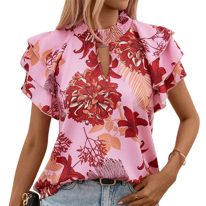 Damen Bluse mit Rüschendetails und floralem Muster