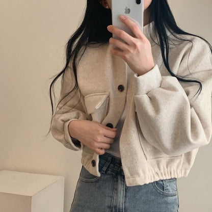 Damen Wolljacke Oversized Lässige Taschen Braun