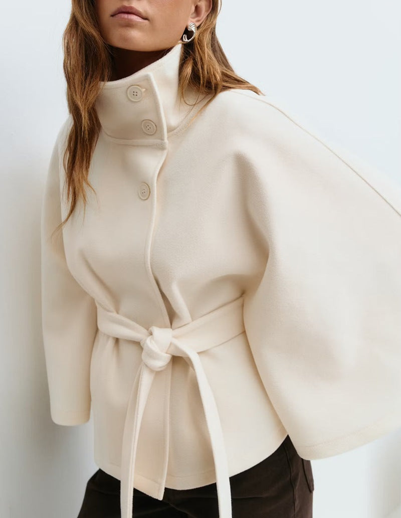 Damen Wendejacke Warm Hochkragen Bindegürtel Eveloria