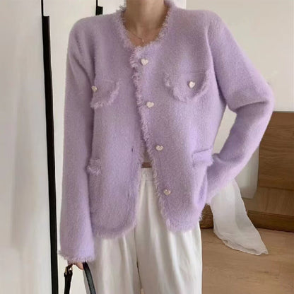 Damen Cardigan Flauschig Herzen-Details