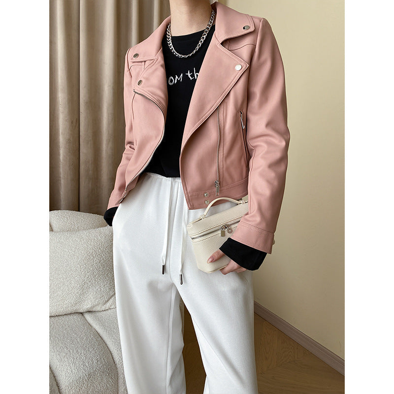 Damen Bikerjacke Kunstleder Asymmetrischer Reißverschluss