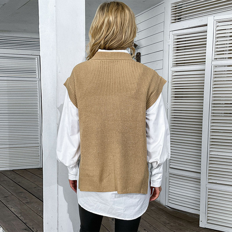 Damen Strickpullover Hohler Kragen Offener Schnitt Eveloria