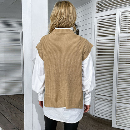 Damen Strickpullover Hohler Kragen Offener Schnitt Eveloria