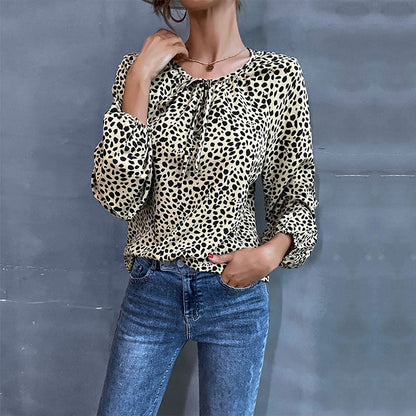 Damen Bluse Rüschendetails Animalmuster Eveloria - Eveloria