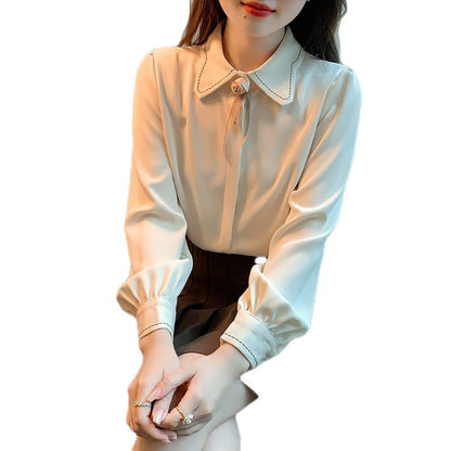 Damen Bluse Klassischer Kragenschnitt Elegante Schleife Weiße Bluse