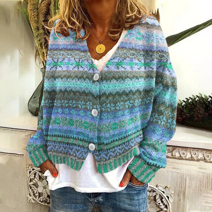 Damen Kurzstrickjacke Verspielt Muster Elegante Knöpfe