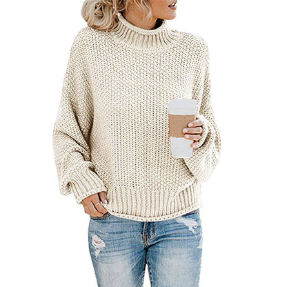 Damen Rollkragenpullover Grobgestrickt Lässiger Schnitt